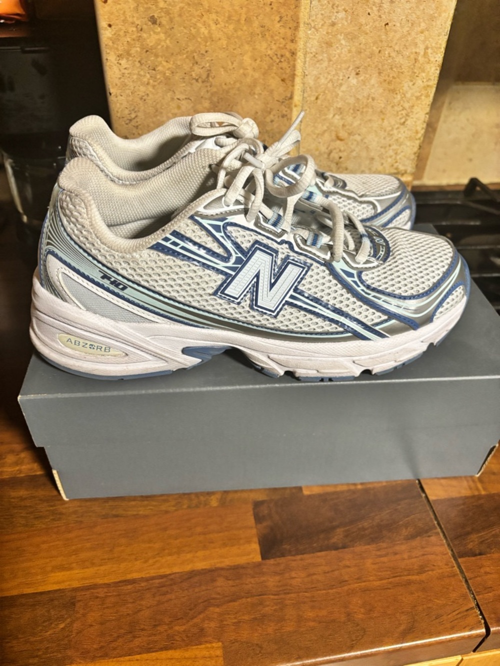New Balance Kids White and Light Blue Athletic Sneakers